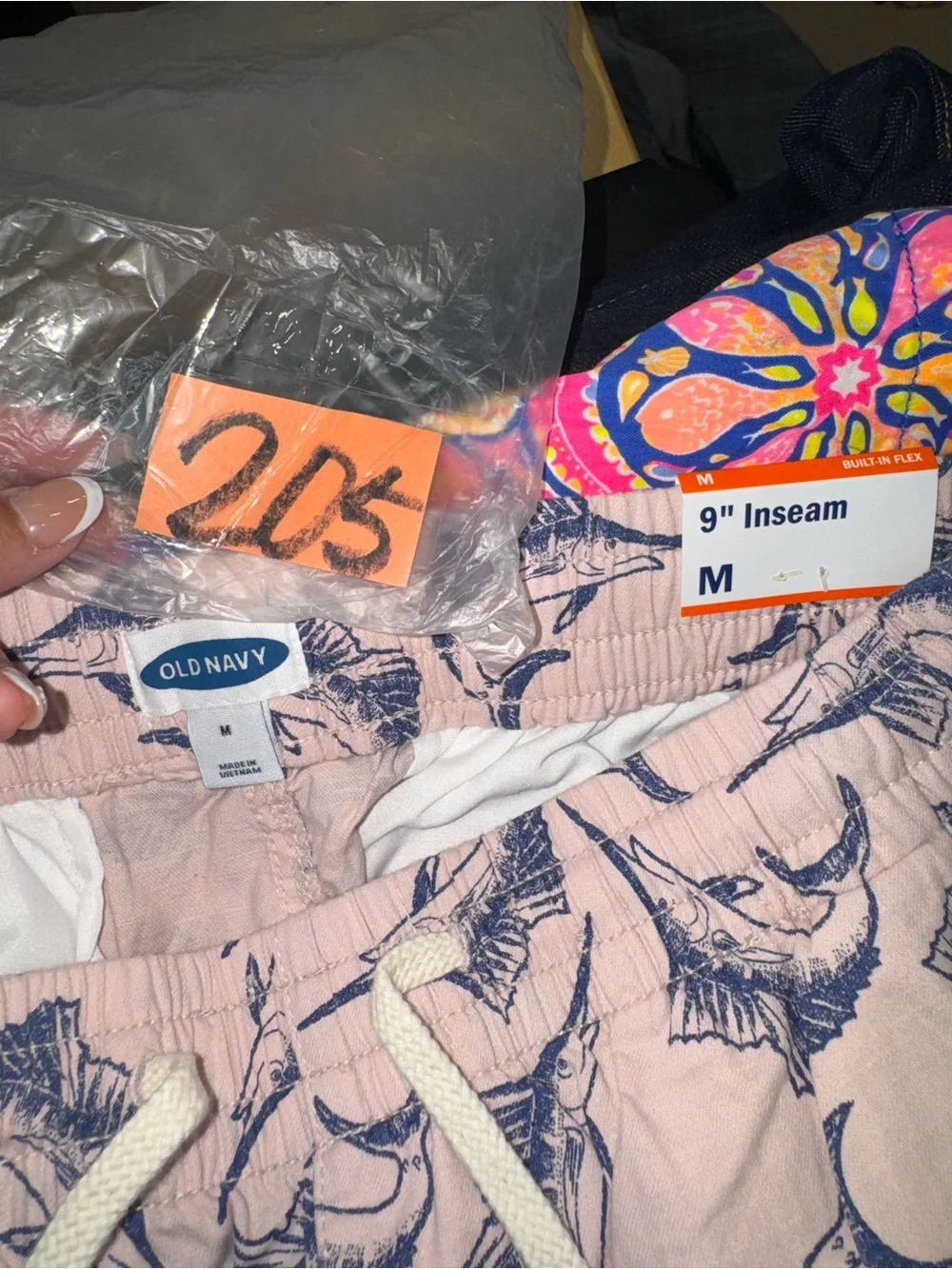 Old Navy NWT! Men'S Pink Marlin Fish Print Shorts Chino Elastic Waist Drawstring